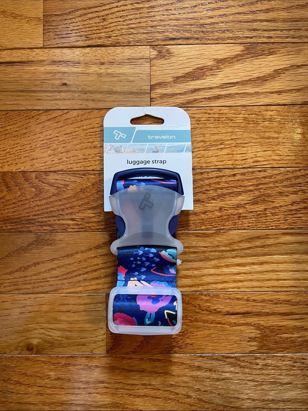 NWT Travelon Floral Navy and Pink Luggage Strap with Quick-Release Buckle